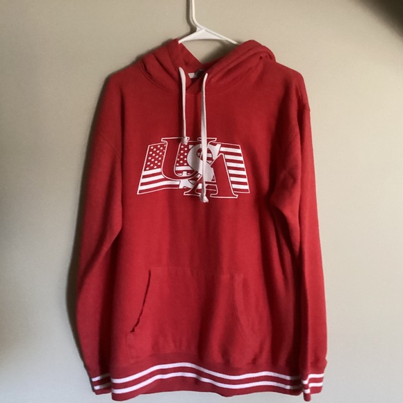 JAmerica USA Men’s Hoodie Red and White Large Front Pocket - Picture 1 of 7